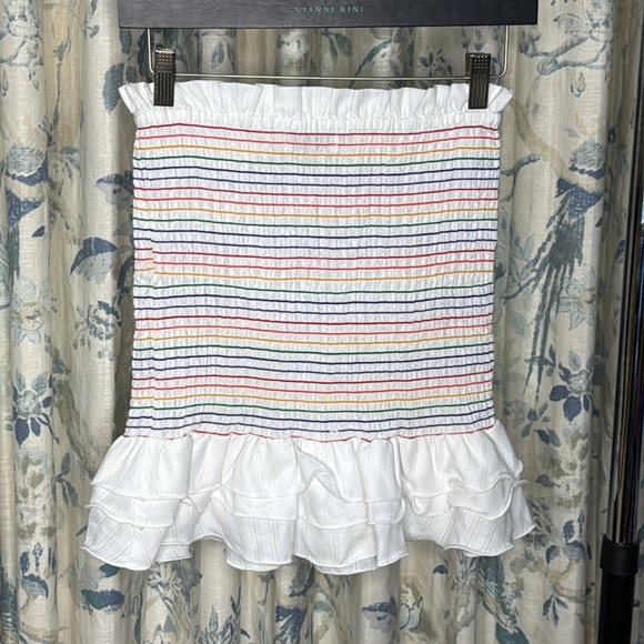 DO + BE Smocked Rainbow Striped Ruffle Hem Skirt Small - Picture 4 of 6